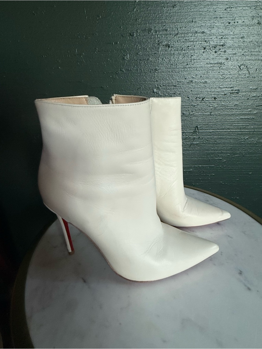 White Leather Pointed Toe Ankle Boots